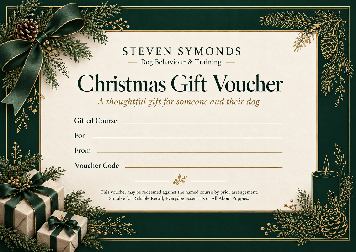 Luxury Christmas Gift Voucher in Forest Green